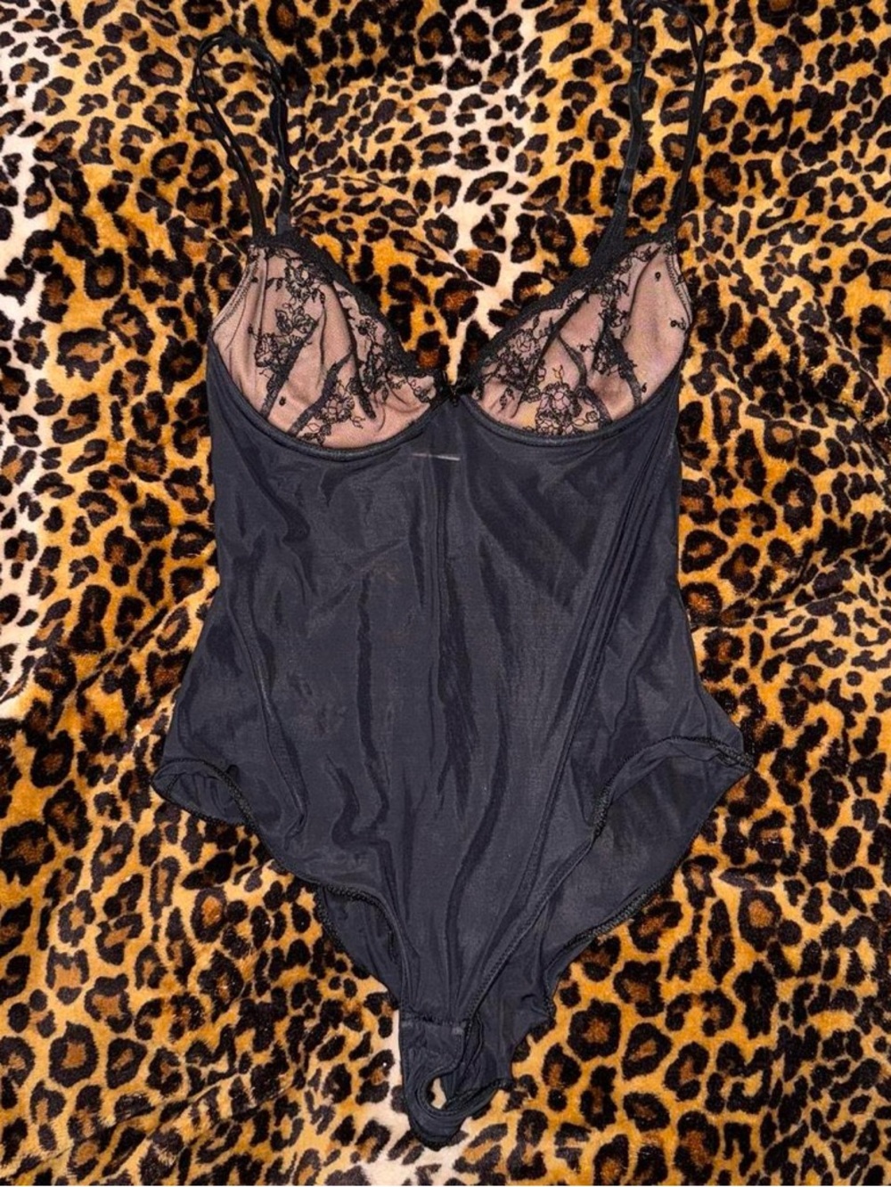 intimissimi Black Lace Trim Bodysuit with Sheer Panels